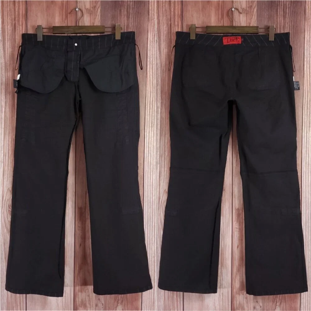 Vtg Tripp NYC Sz 13 Striper Black Tone Boot Cut Pants Pinstripe Goth Punk Y2K - Picture 2 of 15